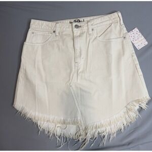 Free People Bailey Jean Skirt 29 Raw Hem White/Cream Western Festival Concert